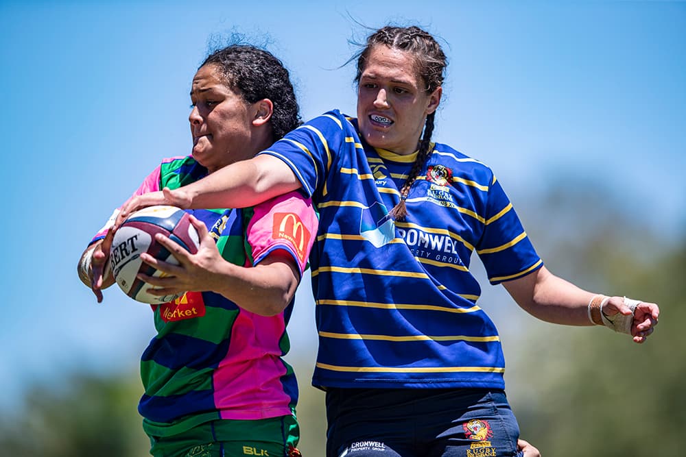 Capped Wallaroo Kiri Lingman in action for Easts in Sunday's Queensland Premier Rugby Women's Grand Final. Photo:  Brendan Hertel/QRU