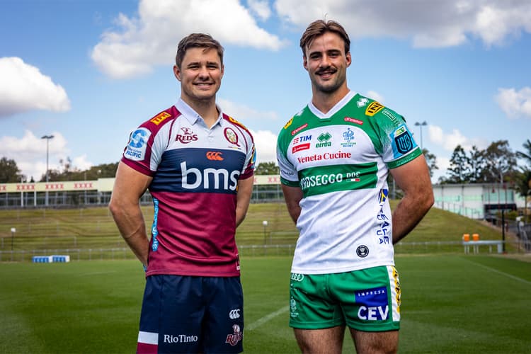 Queensland Reds Josh Flook (left) and John Bryant (right) will be among four players set to join leading Italian club Benetton as part of the partnership