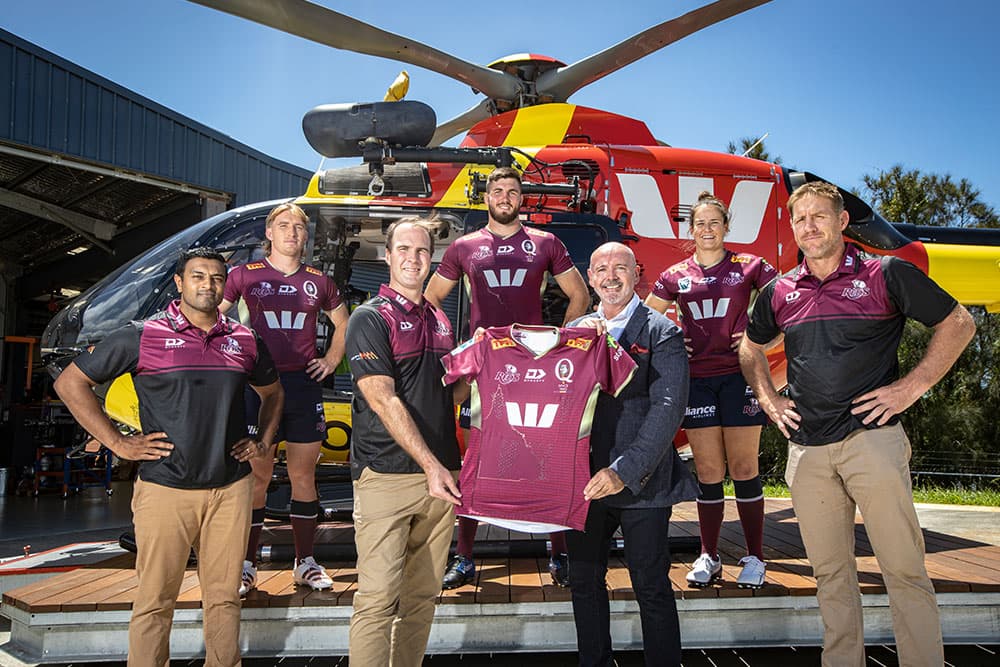 Rama Chand, Tate McDermott, David Hanham, Liam Wright, Ross Miller, Shannon Parry and Liam Wright show off the new Westpac partnership. Photo: QRU/Brendan Hertel