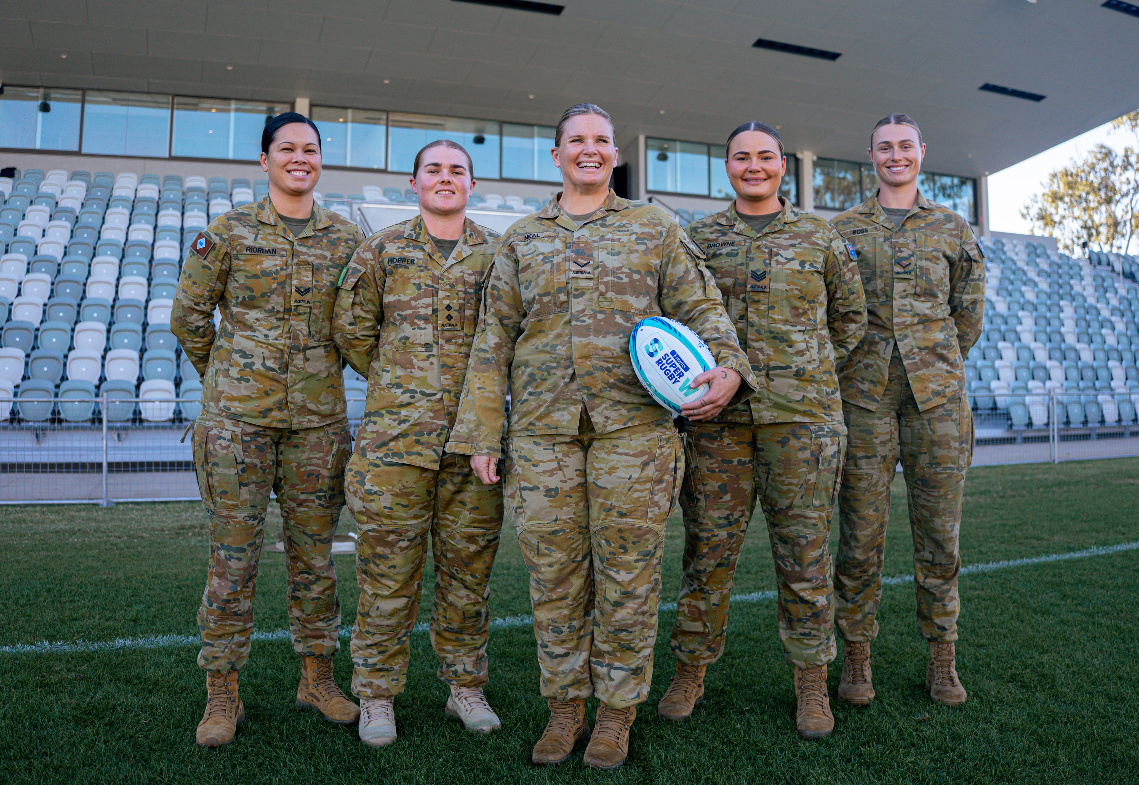 Reds women in uniform...(from left) Sarah Riordan, Ella Hopper, Jordan Neal, Bree-Anna Browne and Deni Ross. Photo: Neha Kumar