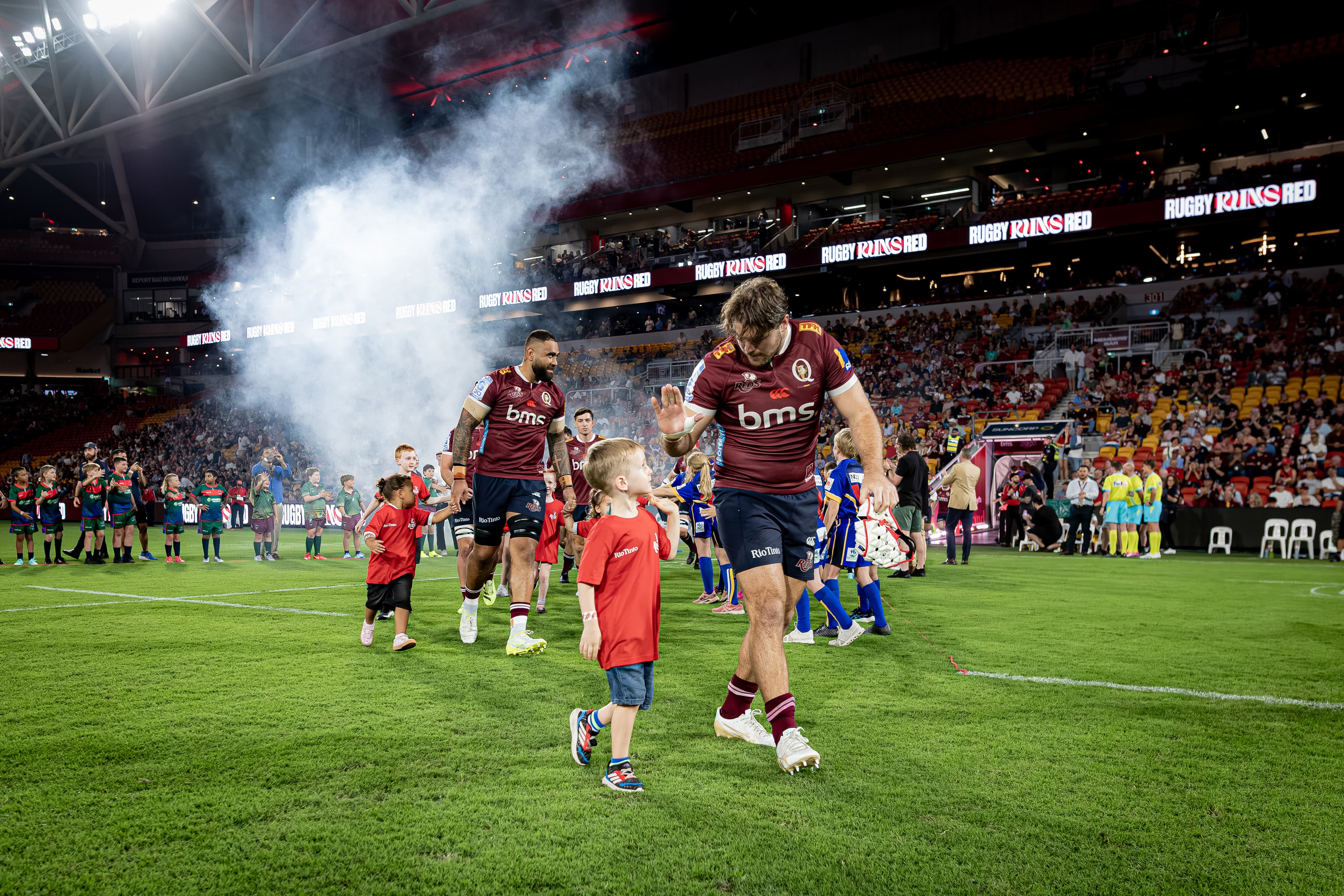 Special memories for our junior mascots...walking onto Suncorp Stadium with Fraser McReight and Lukhan Salakaia-Loto