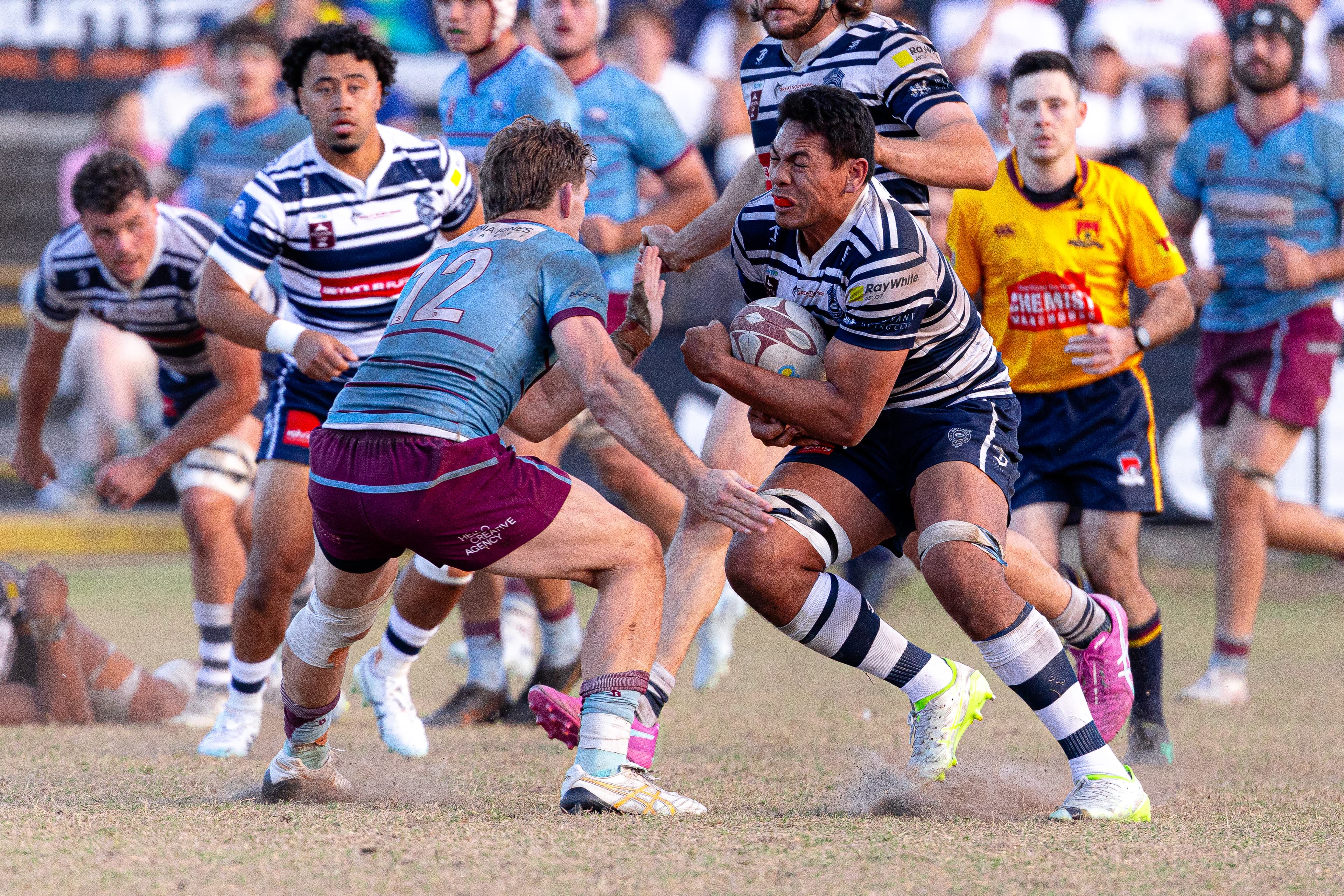 Standout Brothers flanker Brad Hemopo charges into the Norths defence during the major semi-final