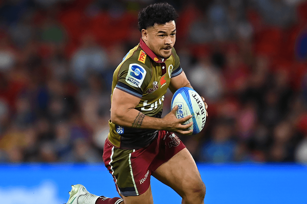 Hunter Paisami of the Reds in action during the round 10 Super Rugby Pacific match between Queensland Reds and Blues at Suncorp Stadium, on April 27