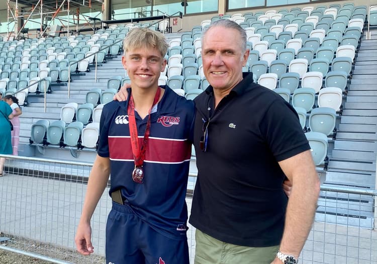 Brisbane Grey's Chilli Tonelli-Smith with father Brian at Ballymore Stadium today