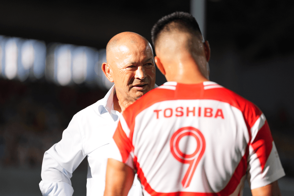 Eddie Jones watches on during Japan's warm up. Source: Getty