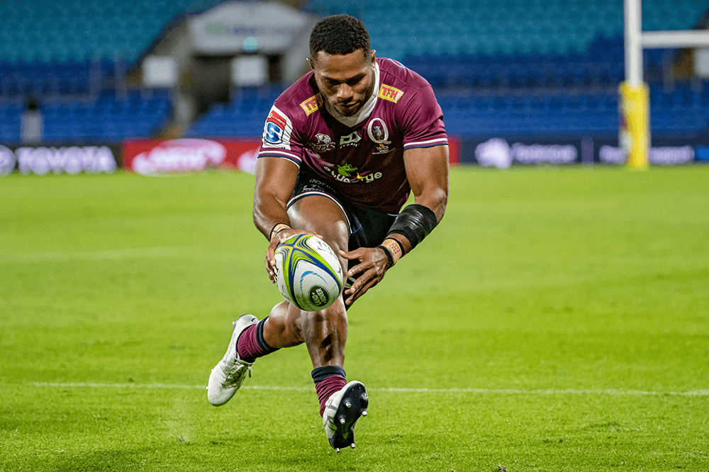 Filipo Daugunu scores on the Gold Coast. Photo: QRU Media/Brendan Hertel.