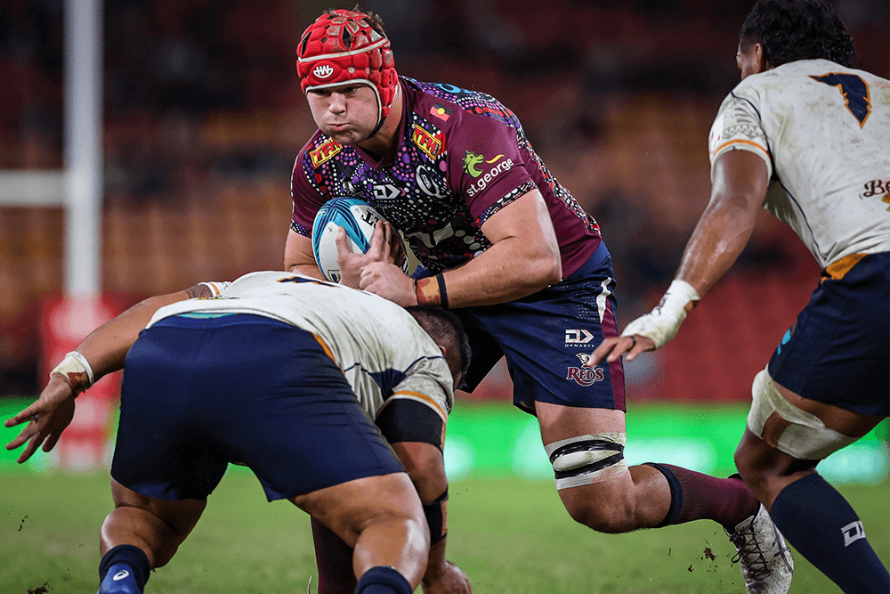 Harry Wilson takes on the line at Suncorp Stadium. Photo: QRU Media/Brendan Hertel.