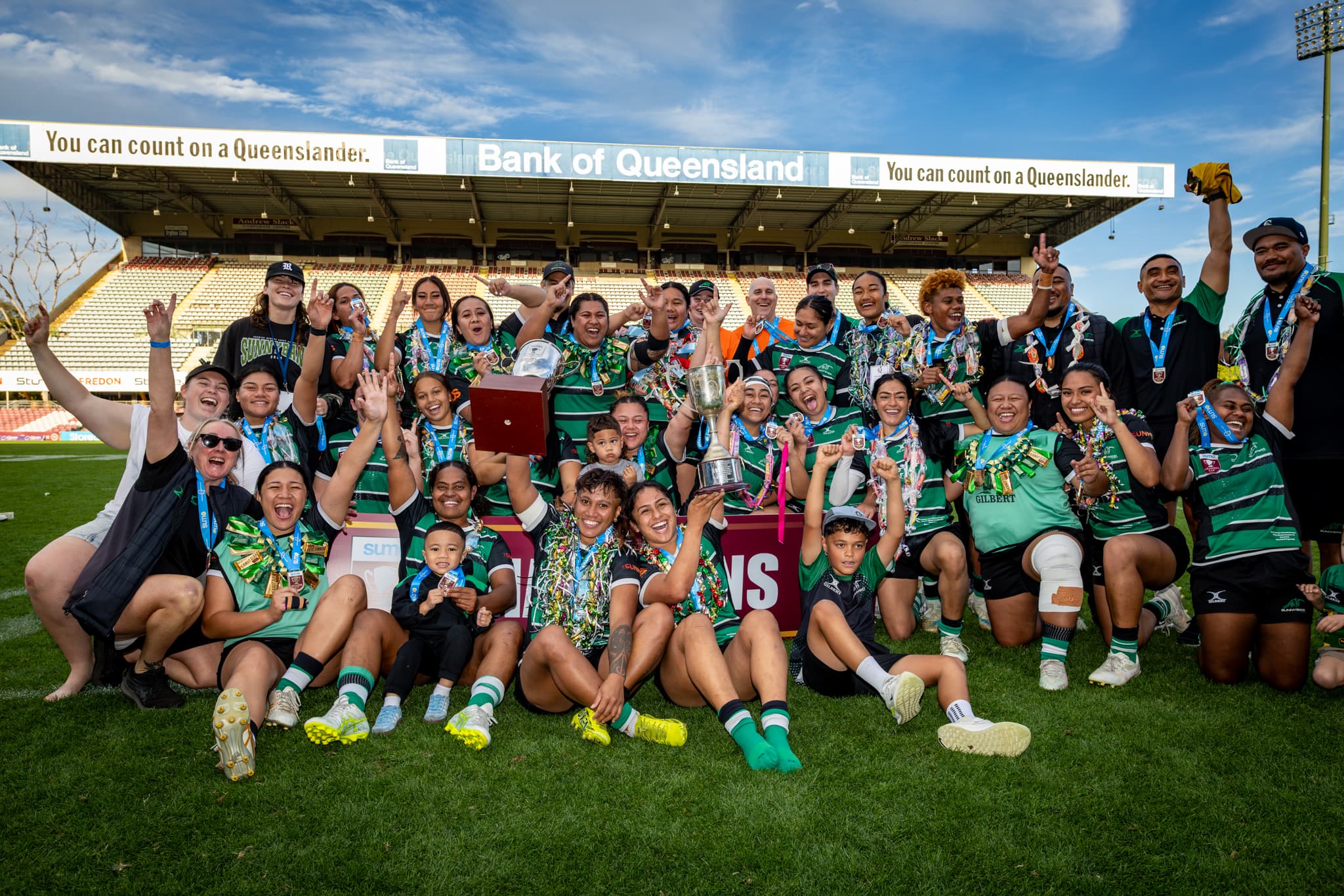 Jubilant Sunnybank celebrate victory in the Sumo Energy Founders Cup