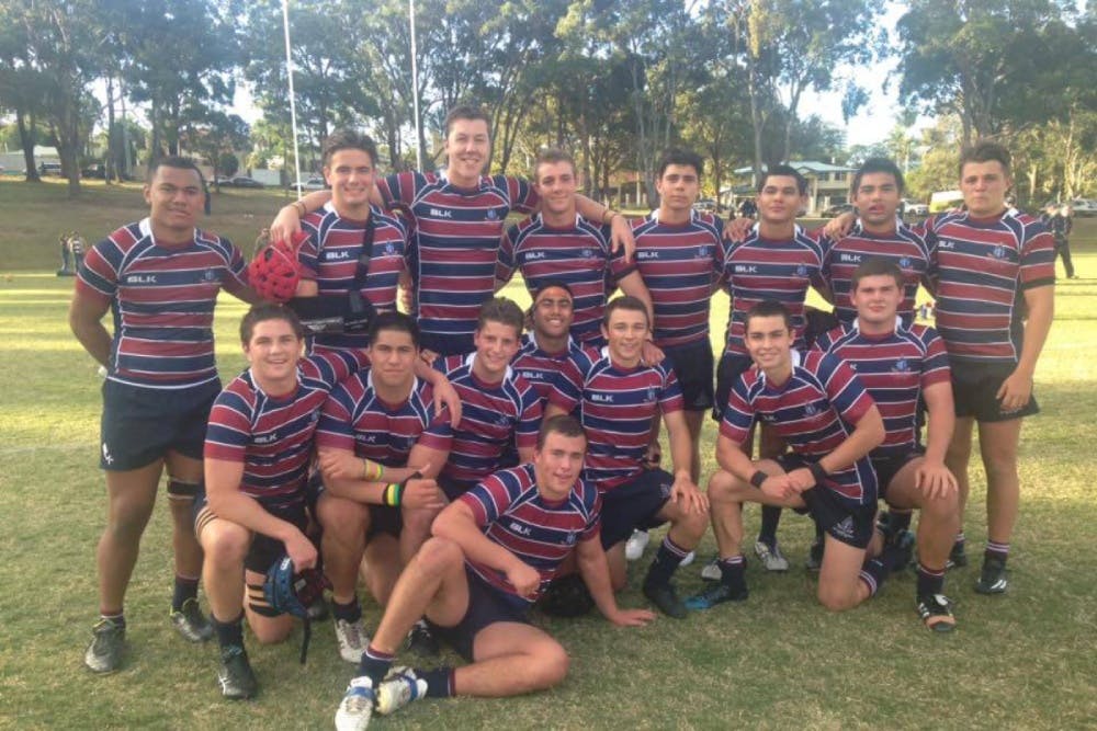 Wallaby squad members Angus Blyth (back row, third from left) and Noah Lolesio (back row, third from right) playing together at The Southport School in 2015.
