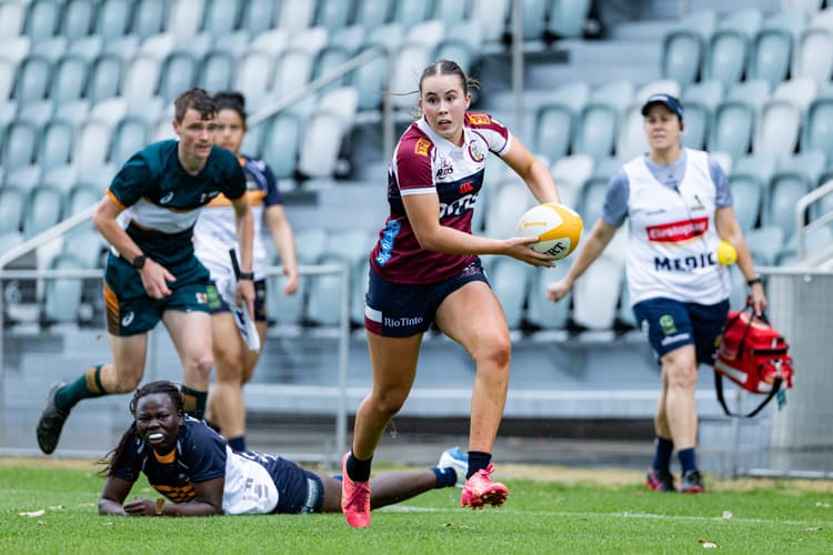 Reds sevens dasher Charli Nikola in full flight for Queensland at the Next Gen 7s finals