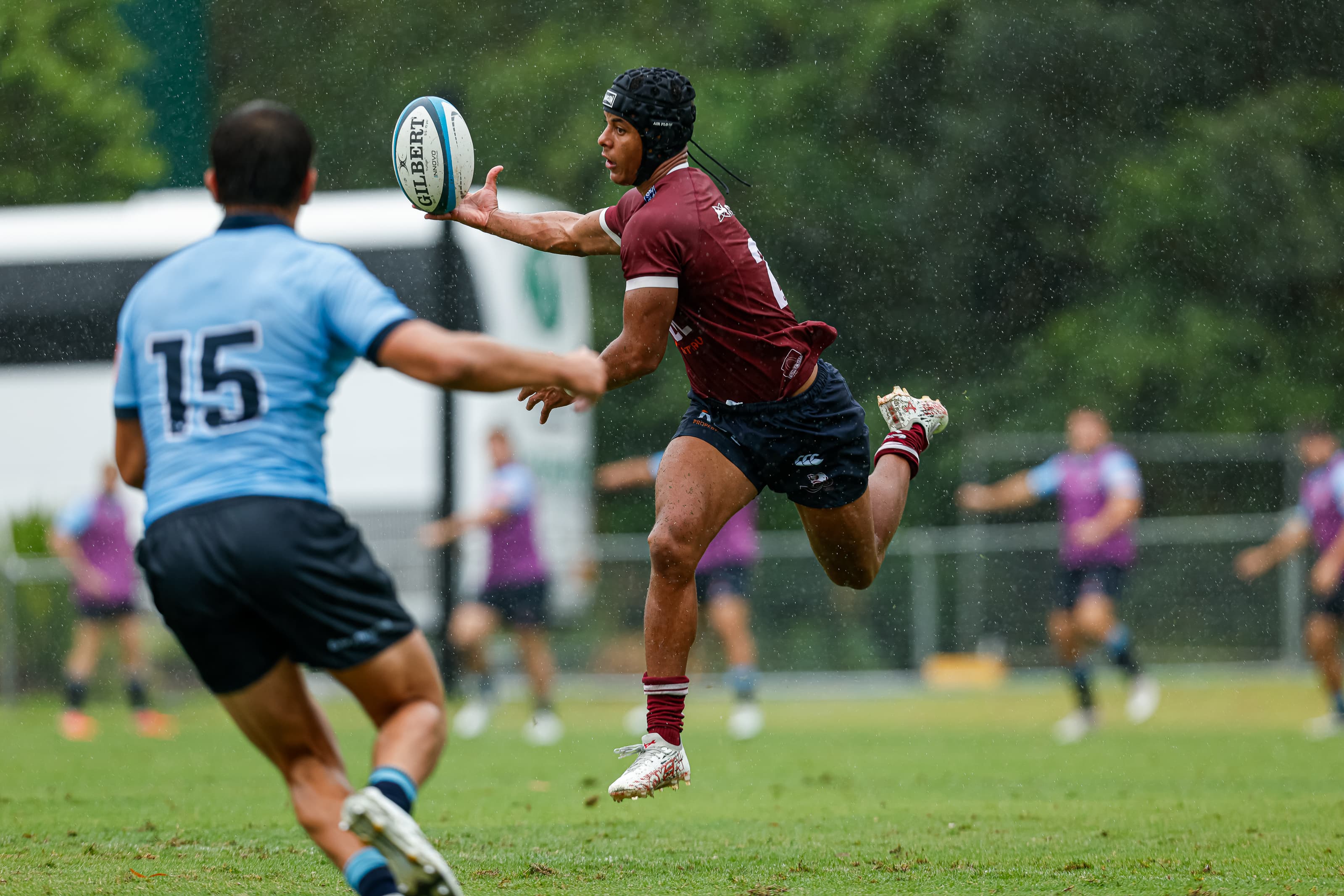 Fingertip control in the wet at Ballymore from Reds Next Gen centre Treyvon Pritchard. Photo: Erick Lucero