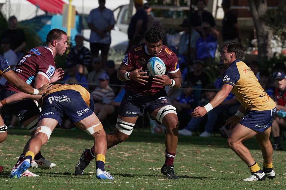 Reds No.8 Vaiuta Latu in action against the Western Force in today's trial
