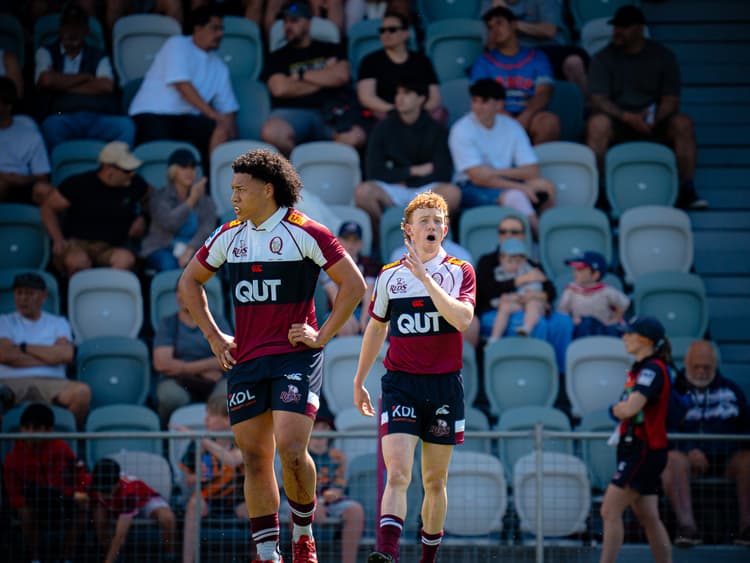 Reds U19s halfback James Prole (right) and centre Josh Takai