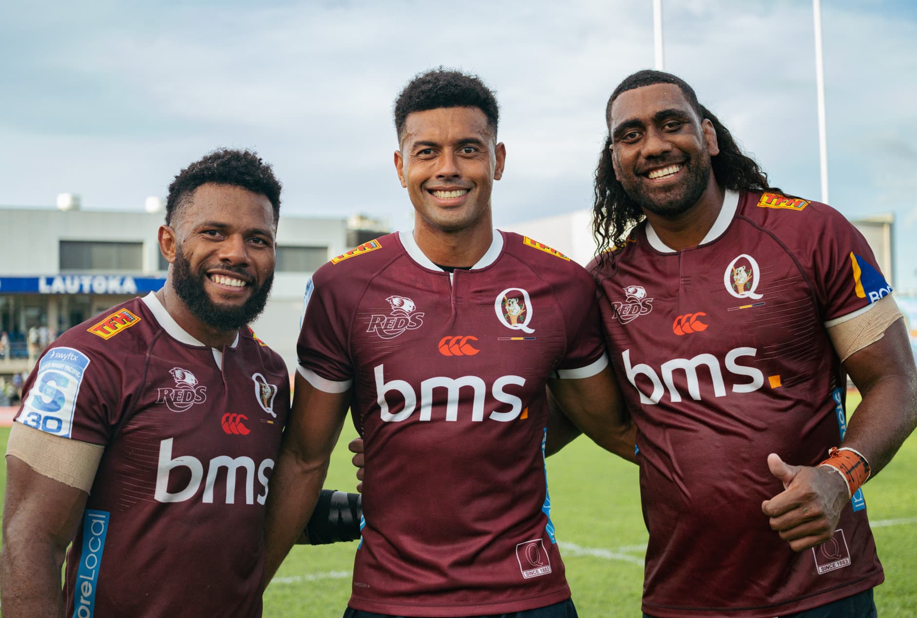 The Reds' Fijian connection (from left) Filipo Daugunu, Ben Volavola and Seru Uru in Lautoka earlier this season. Photo: Neha Kumar