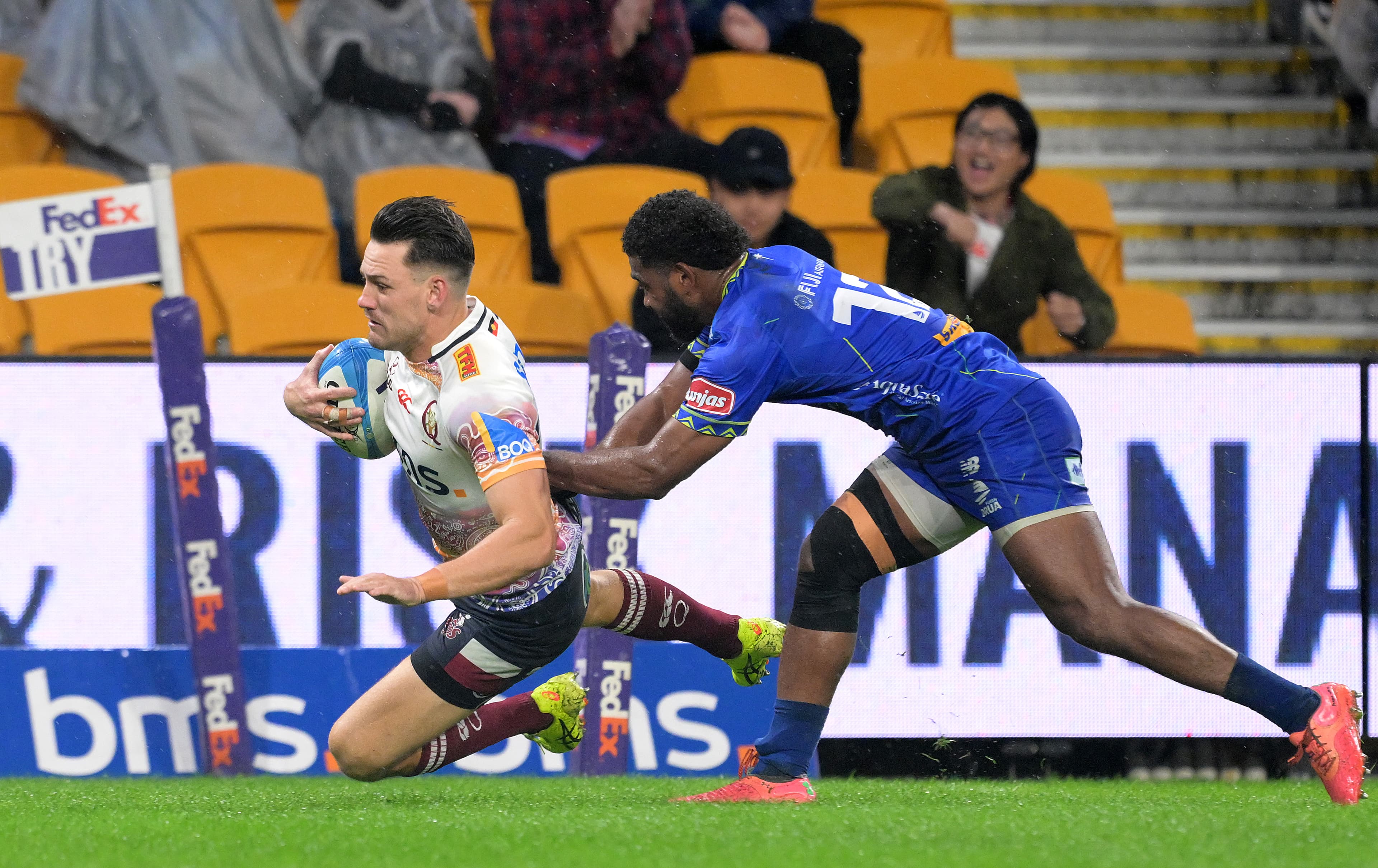 Try-time...Lachie Anderson on the way to four at Suncorp Stadium. Photo: Bradley Kanaris, Getty Images