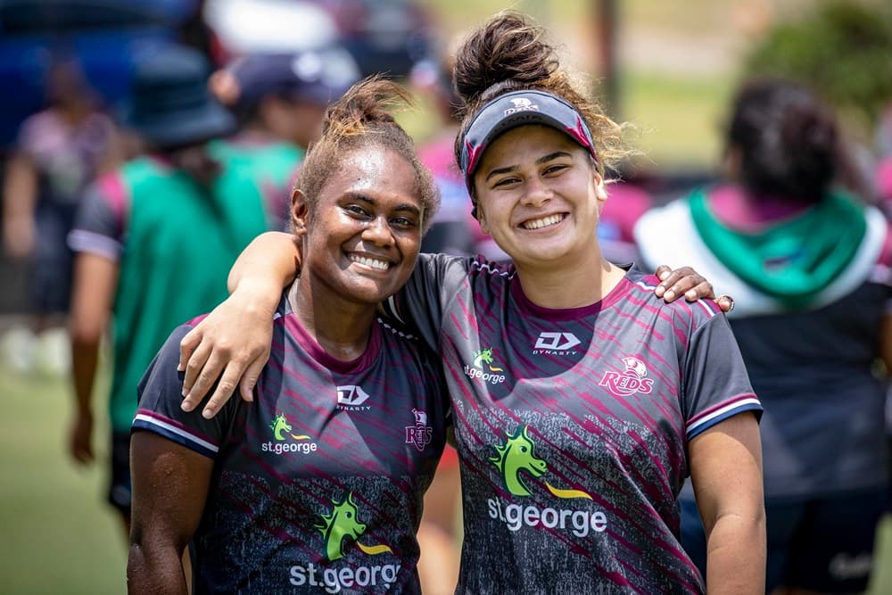 St.George Queensland Reds wingers Ivania Wong and Alana Elisaia. Photo: Brendan Hertel/QRU