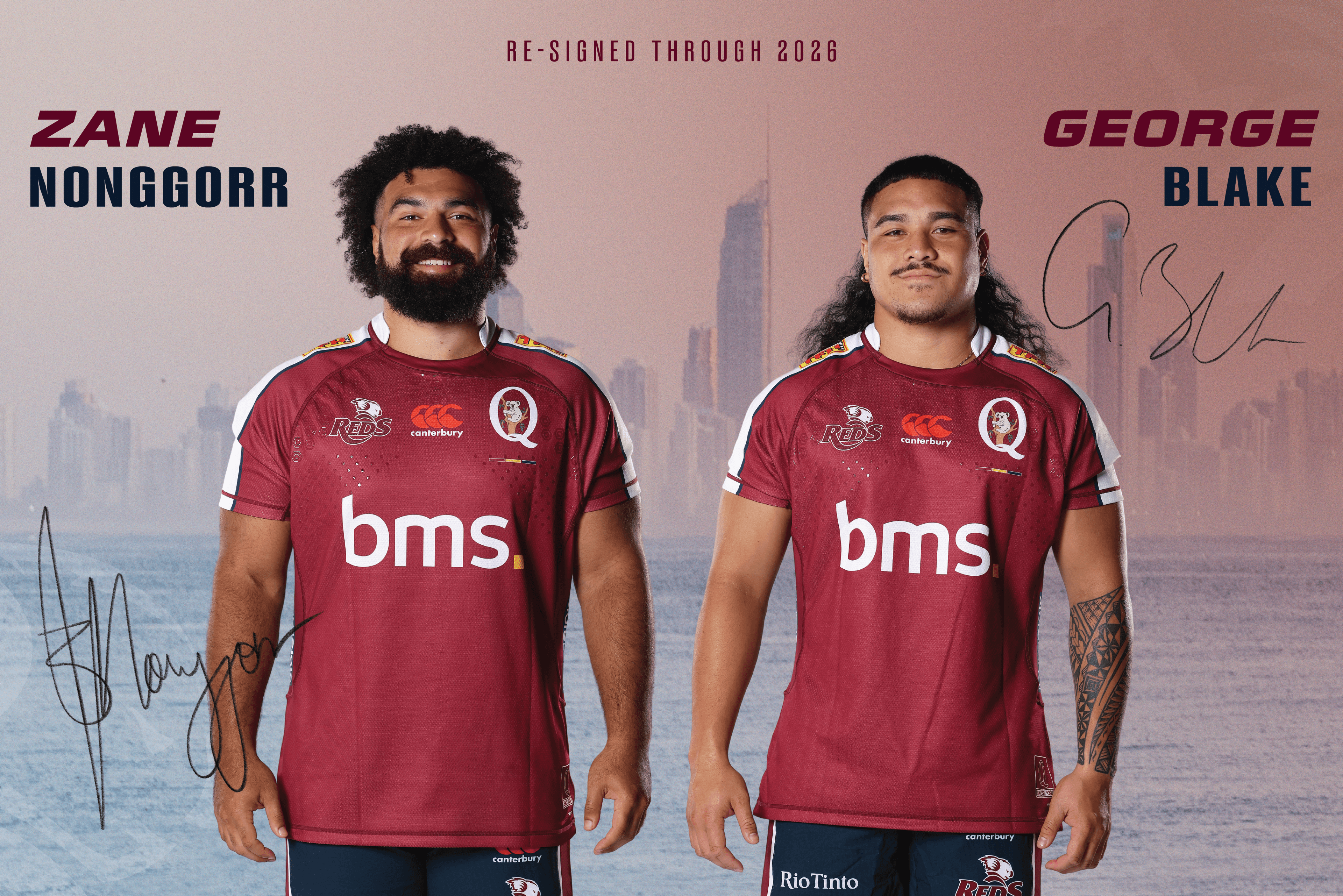 Queensland Reds duo Zane Nonggorr and George Blake have re-signed through 2026