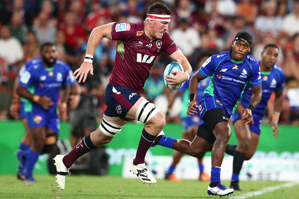 Ryan Smith makes a line-break against the Drua. Photo: Getty