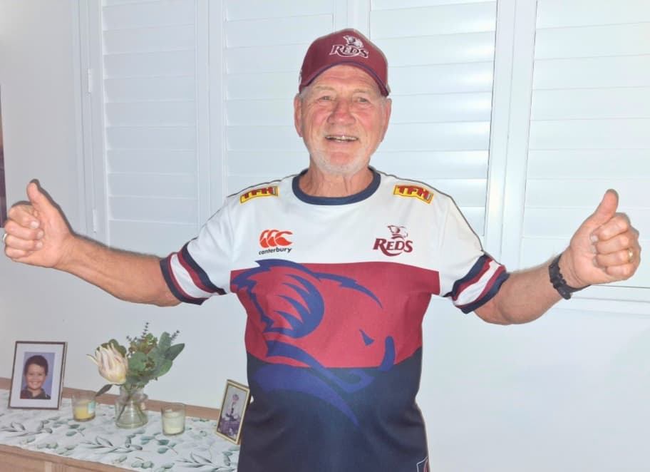 Reds super fan Bob Coleman dressed for action at Suncorp Stadium