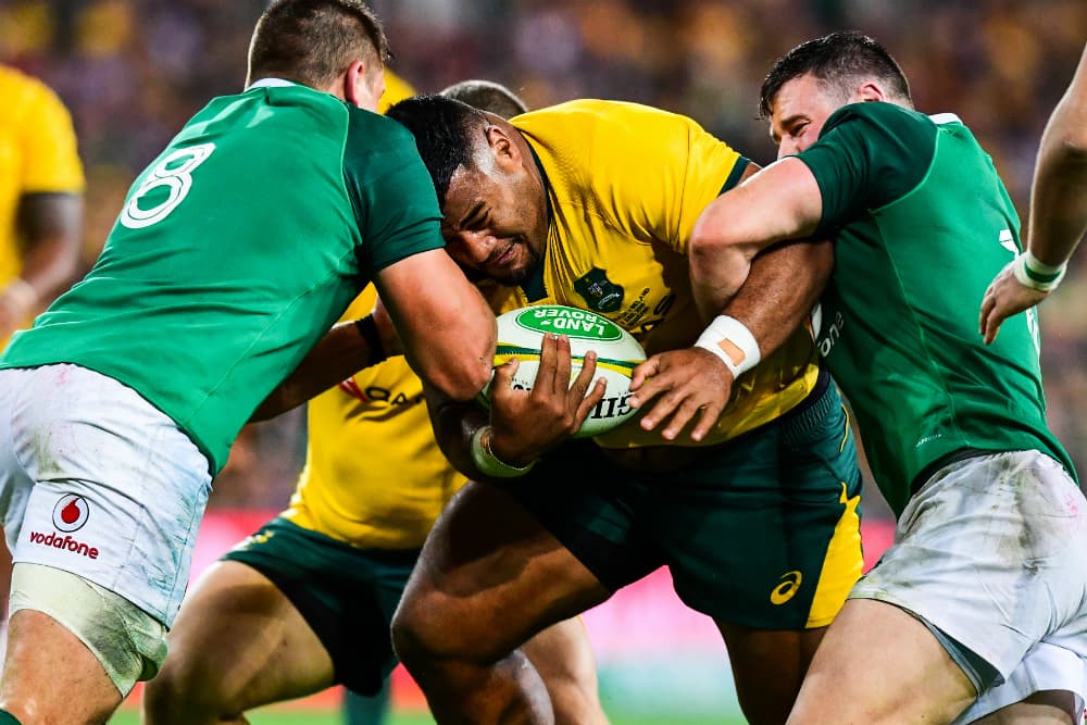 Taniela Tupou taking on Ireland at Suncorp Stadium in 2018. Photo: Stu Walmsley