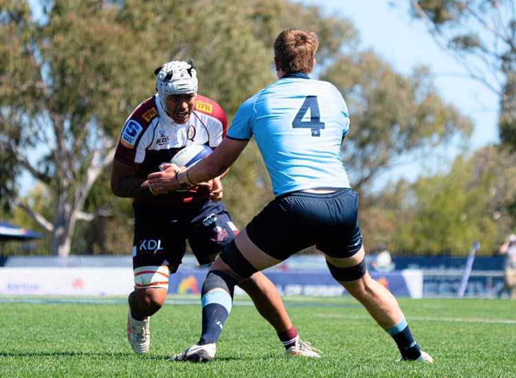 Reds Under-19s flanker Keanu Rasch on the charge at the Santos Festival of Rugby. Photo: Neha Kumar