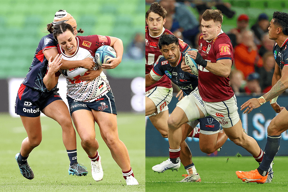 Queensland were victorious in their Super W fixture against the Rebels, while they fell in the Super Rugby Pacific. Photos: Getty Images.