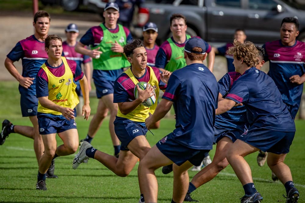 Reds U18s Academy players during a team run at Ballymore. Photo: Brendan Hertel/QRU