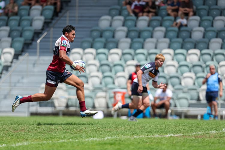 Reds U16s centre Karter Iva with the tryline in his sights at Ballymore Stadium today