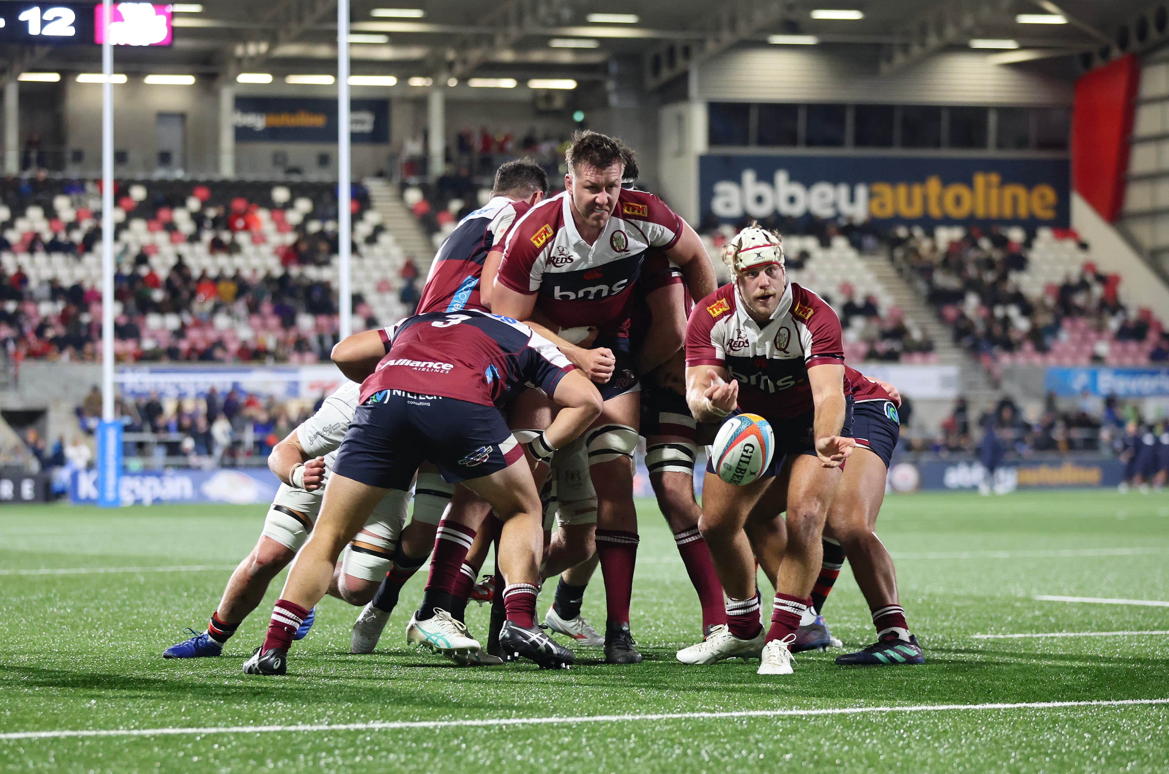 Reds flanker Fraser McReight clears the ball in Belfast during the Reds' pre-season clash against Ulster. Photo: John Dickson