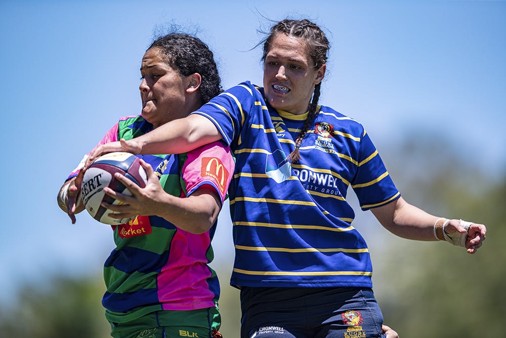 Capped Wallaroo Kiri Lingman in action for Easts in Sunday's Queensland Premier Rugby Women's Grand Final. Photo:  Brendan Hertel/QRU