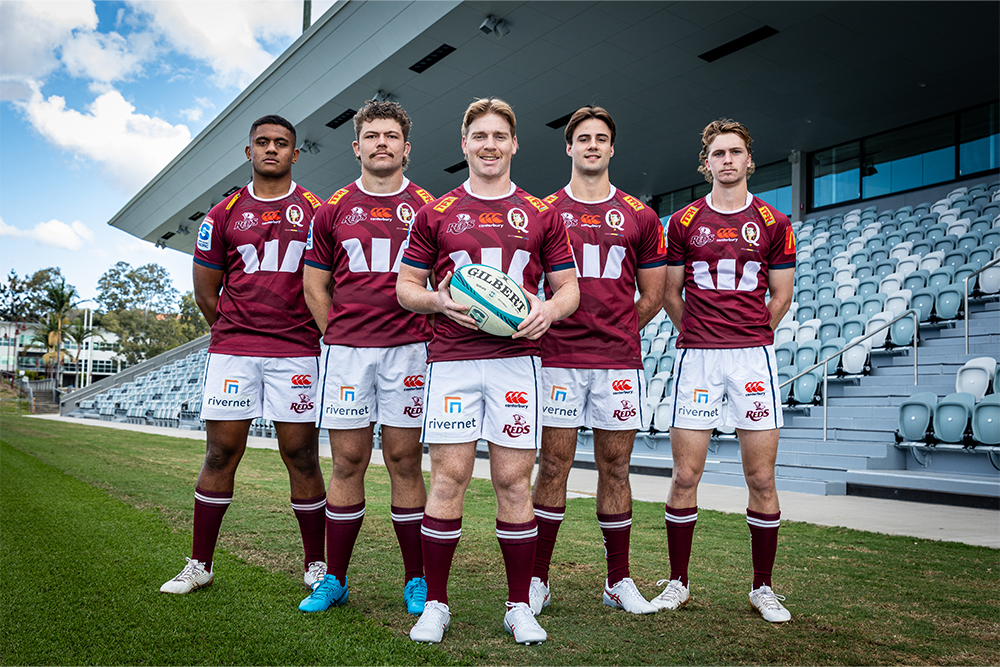 Trevor King, Max Craig, Harry McLaughlin-Phillips, John Bryant and Tim Ryan have committed to Queensland Rugby. Photo: QRU Media.