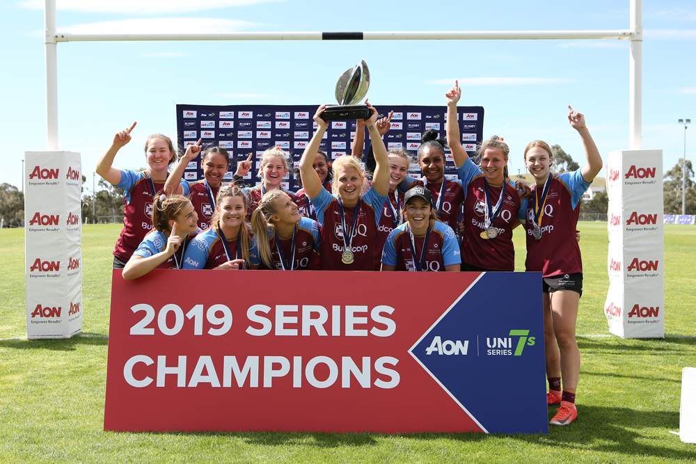 UQ win the final Uni 7s leg and took the overall title in Canberra. Photo: Karen Watson