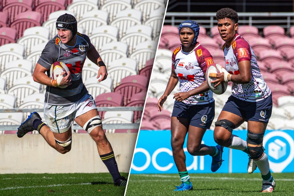 Lochie Connors (left) and Joanna Rabaka (right) in action during the Queensland Rugby Challenger Series. Images: QRU Media