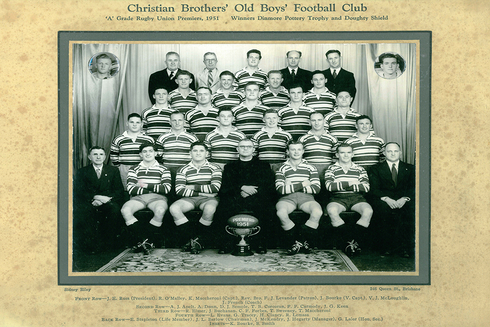 Tom and the 1951 premiership-winning Brothers team. Photo: Brothers Rugby Club.