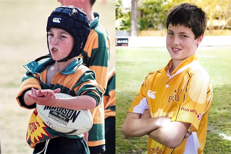 Reds stars Jock Campbell and Liam Wright as junior rugby players 